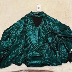 YOINS Metallic Teal Blouse Large